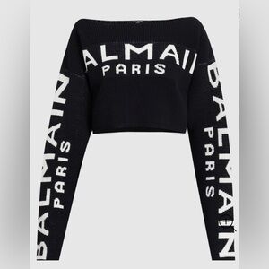 Balmain Off-Shoulder Asymmetric Hem Knitted Jumper